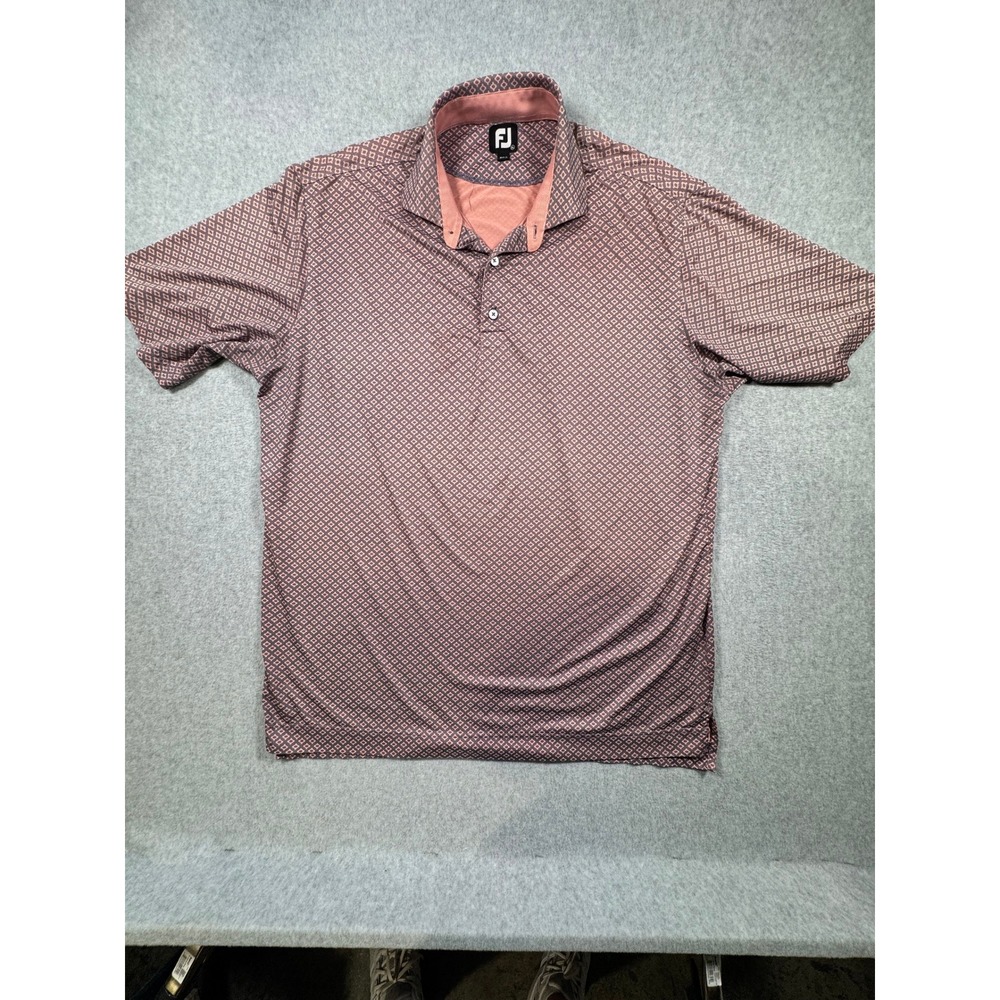 FootJoy‎ Mens XL ProDry Golf Polo Shirt Coral Pink Geometric Diamond Print